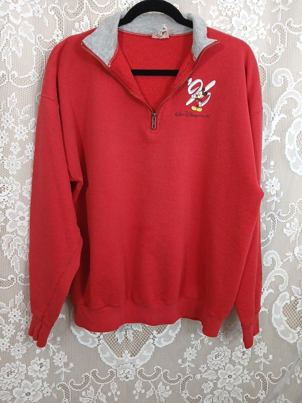 Disney Designs 90s Vintage Sweatshirt Walt Disney World Red 1/4 Zip Mens Size XL